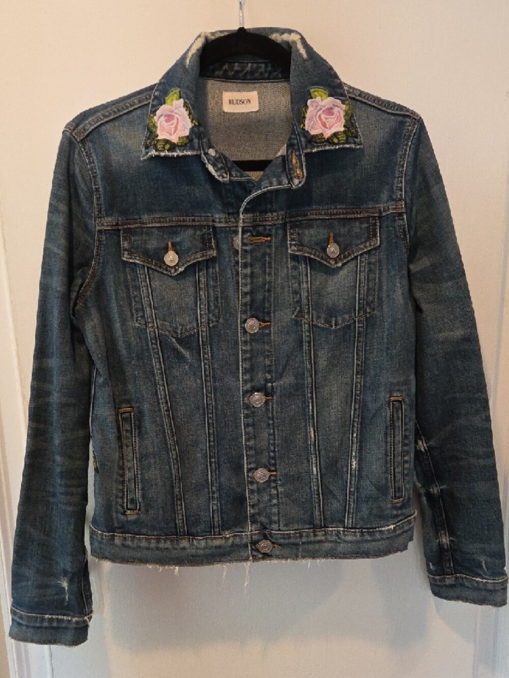 Hudson Jeans Denim Jacket with Floral Appliqués M